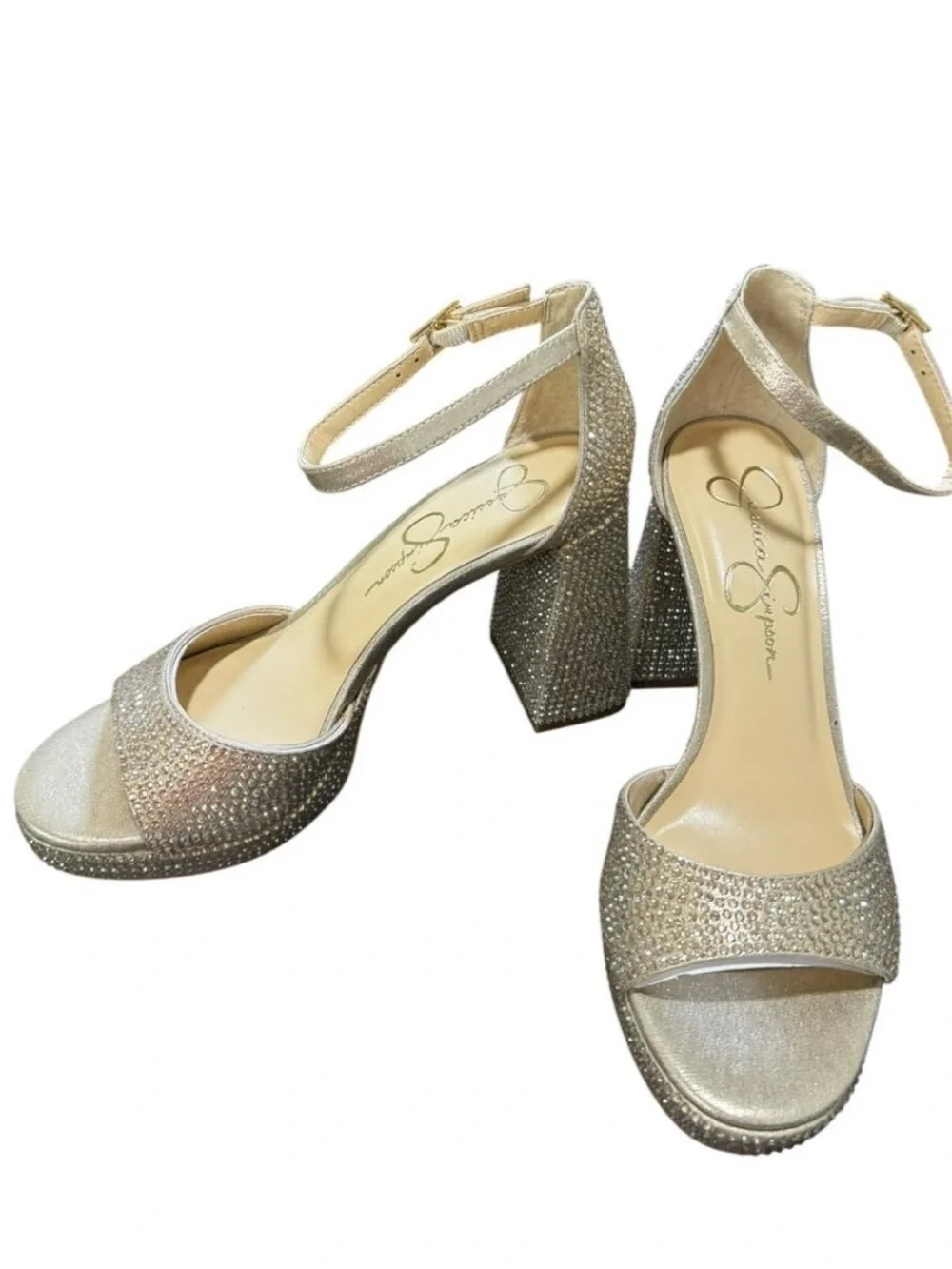 Jessica Simpson Silver Crystal Block Heel Sandals